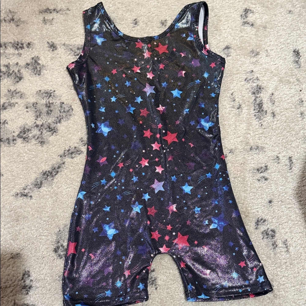Kids Gymnastics Starry Black and Multicolor Sleeveless Bodysuit